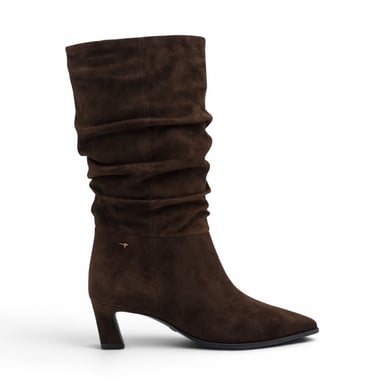 Tamaris Women's Mocca Brown Suede Mid-Calf Heeled Long Boots - 25308-47