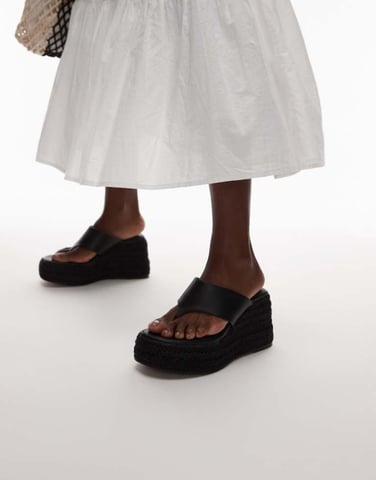 Topshop Heidi toe thong espadrille wedge in black