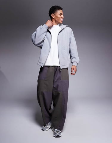 ASOS DESIGN premium heavyweight extreme oversized zip through hoodie with fixed hem in 400gsm grey marl - GREY