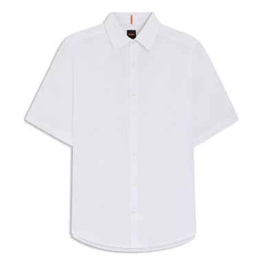 Boss Mens Linen Short-Sleeved Shirt (White)