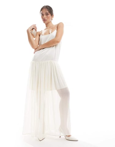 Object tulle maxi slip dress in off white