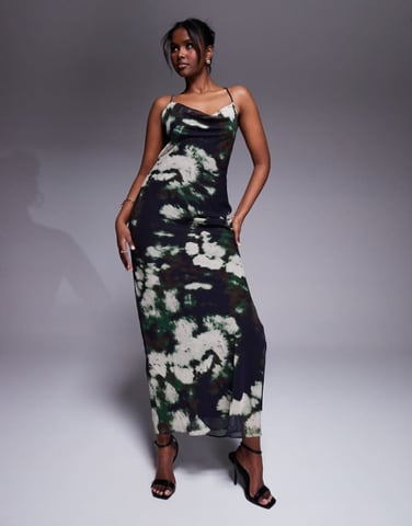 ASOS DESIGN bias strappy cross back maxi dress in abstract print