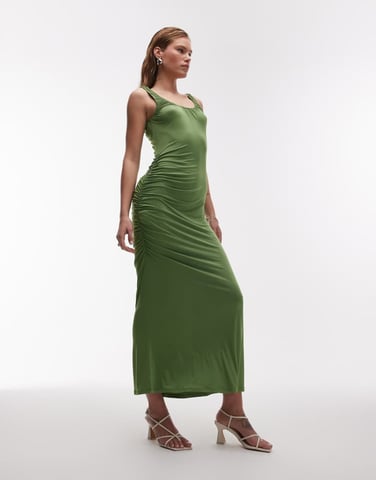 Topshop slinky scoop neck maxi dress in green