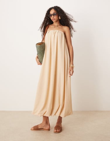 ASOS DESIGN bandeau bubble hem maxi dress in neutral