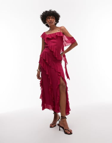 & Other Stories maxi slip dress with tiered ruffle detail and low tie back in pink