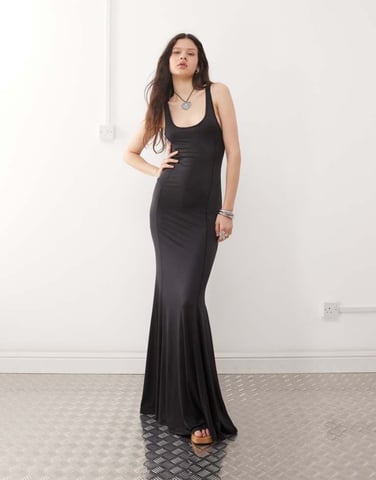 Weekday maxi dress with mermaid hem in black