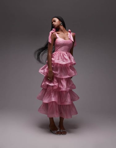 & Other Stories corset front tiered maxi dress in pink