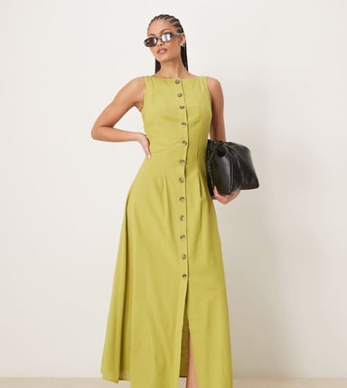 ASOS DESIGN Tall slash neck button down waistcoat maxi dress in green