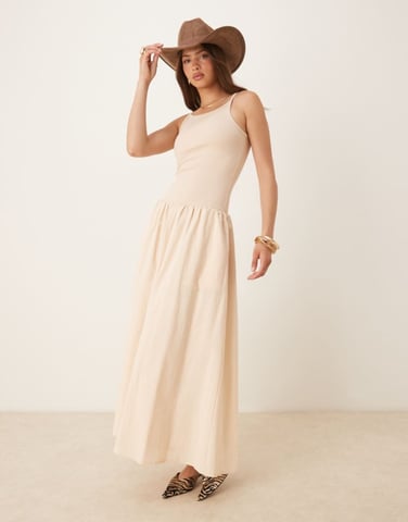 SNDYS drop waist cami maxi dress in cream