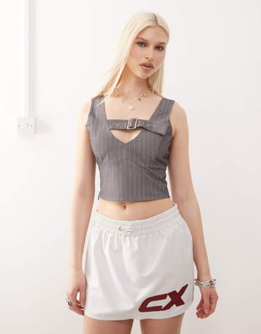 COLLUSION tailored buckle cami top in grey pinstripe