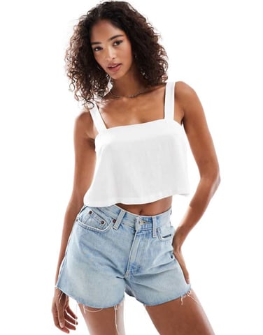 ASOS DESIGN linen look square neck cami in white