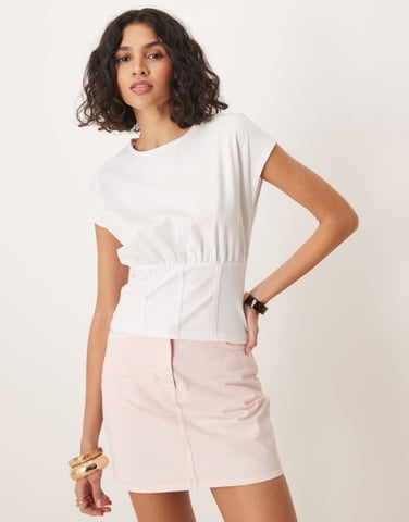 ASOS DESIGN cinched detail tee with corset detailing in white