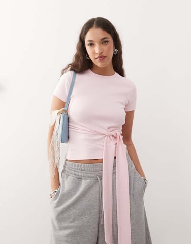 ASOS DESIGN tie side short sleeve t shirt in pink