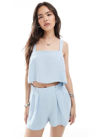 ASOS DESIGN linen look square neck cami in blue