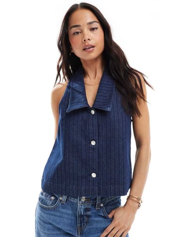 ASOS DESIGN sleeveless striped denim top with sailor collar