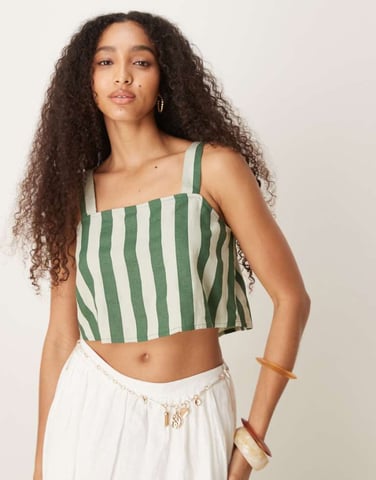 Nobody's Child Pippa linen crop top in green stripe
