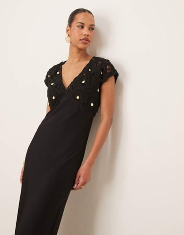 Never Fully Dressed crochet shell maxi dress in black