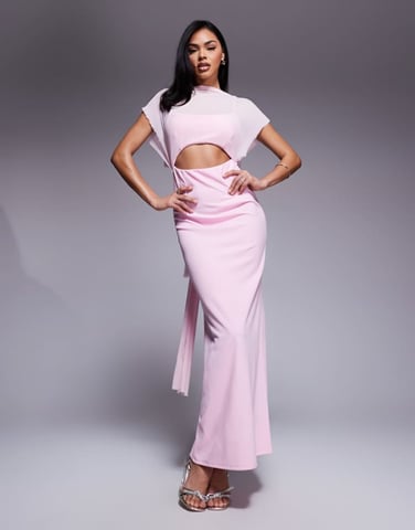 ASOS DESIGN sheer overlay maxi dress in light pink