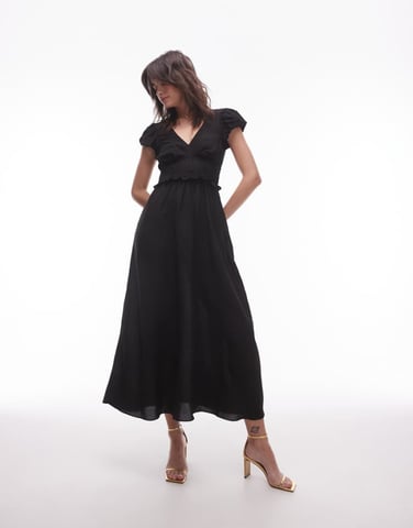 & Other Stories maxi dress with tier hem and ruffle sleeves in black