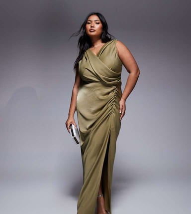 ASOS DESIGN Curve drape front split detail maxi dress in light green