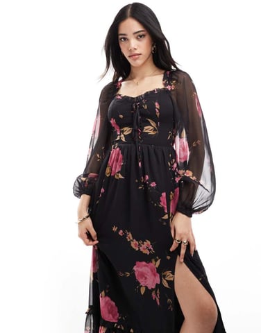 Miss Selfridge corset detail maxi dress in rose print