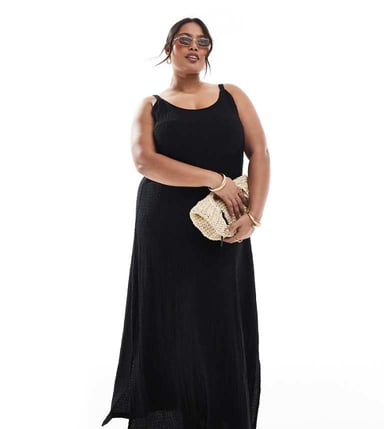 ONLY Curve textured maxi dress in black