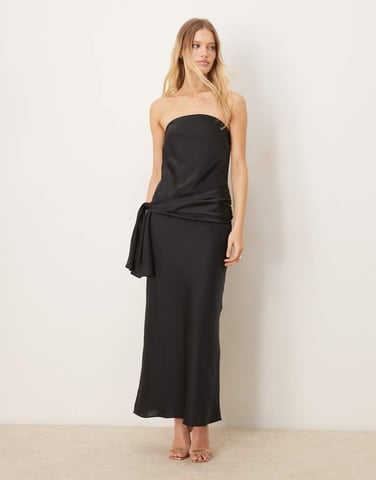 Abercrombie & Fitch strapless bow detail maxi dress in black