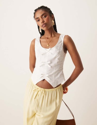 Nobody's Child Justina bow detail linen waistcoat in white
