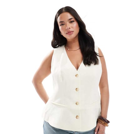 ASOS DESIGN Curve peplum waistcoat in buttermilk