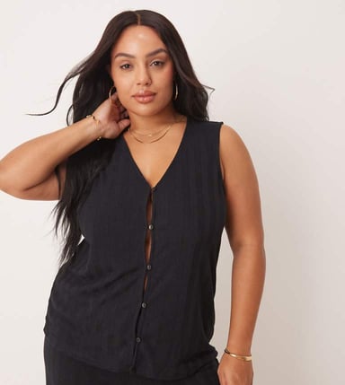 Vila Curve lightweight rib knit sleeveless waistcoat co-ord in black
