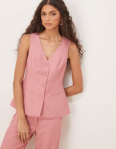 ASOS DESIGN lace edge trim waistcoat co-ord in pink