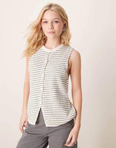 ASOS DESIGN knitted crew neck longline boucle waistcoat in stripe