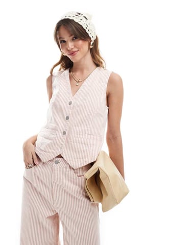Object denim waistcoat co-ord in rose stripe
