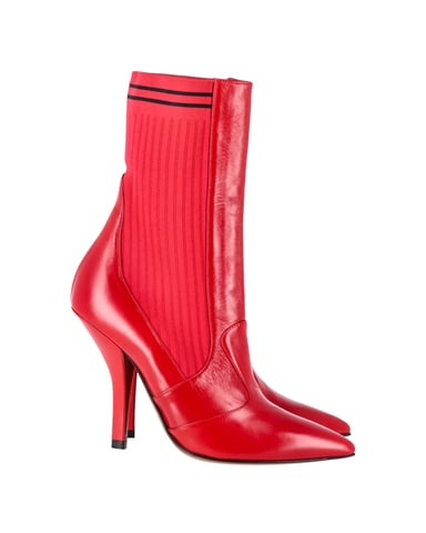 Fendi Rockoko Stretch-Knit Sock Boots in Red Leather