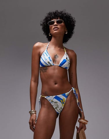 Topshop Mykonos triangle bikini top in multi
