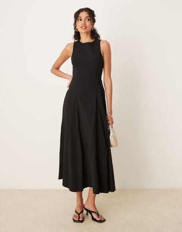 ASOS DESIGN bengaline sleeveless corset waist midi dress in black
