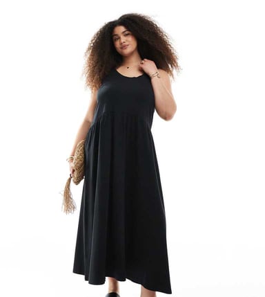 ASOS DESIGN Curve ruched scoop smock midi dress in black