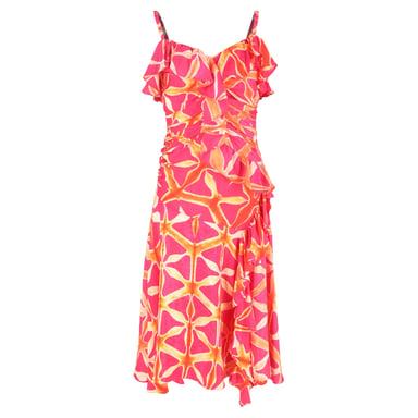 Ulla Johnson Zoya Ruffled Printed Dress in Red Silk