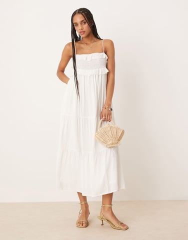 Nobody's Child Florian ruffle cami midi dress in white
