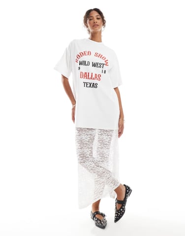 ASOS DESIGN 2 in 1 T-shirt midi lace dress in white with graphic print