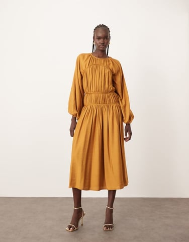 ARRANGE cotton smock midi dress in rust
