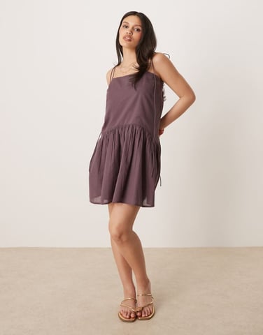 ASOS DESIGN dropped waist mini dress in bitter chocolate