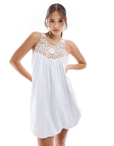 Miss Selfridge lace insert baby doll swing mini dress in white