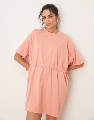 ASOS DESIGN short sleeve mini dress with channel waist in terracotta