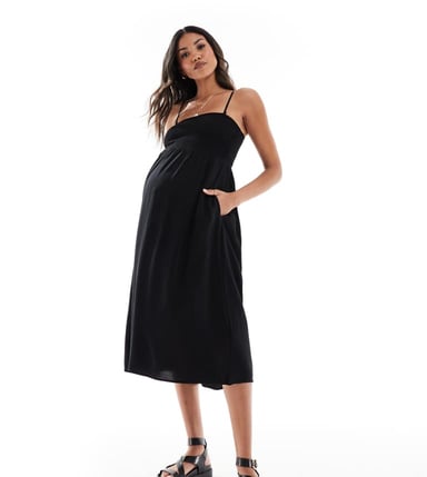 Vero Moda Maternity Easy shirred cami ankle dress in black