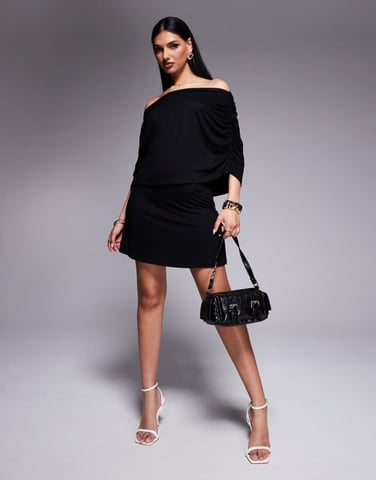 ASOS DESIGN bardot cape overlay mini dress in black