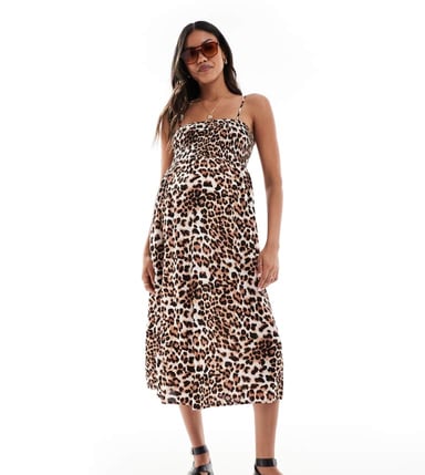 Vero Moda Maternity Easy shirred cami ankle dress in leopard
