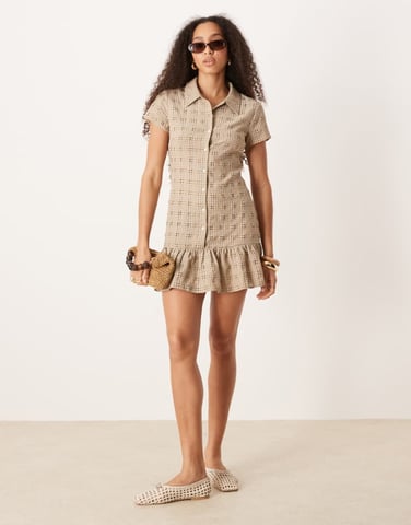 ASOS DESIGN drop waist shirt mini dress in check