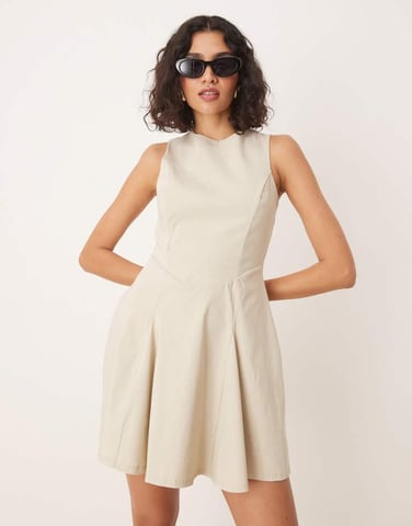 ASOS DESIGN bengaline sleeveless corset waist mini dress in stone