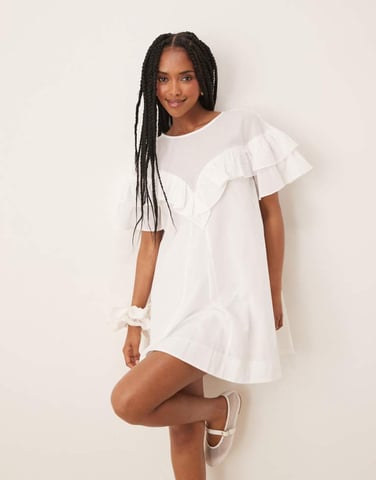 ASOS DESIGN ruffle short sleeve dress in white